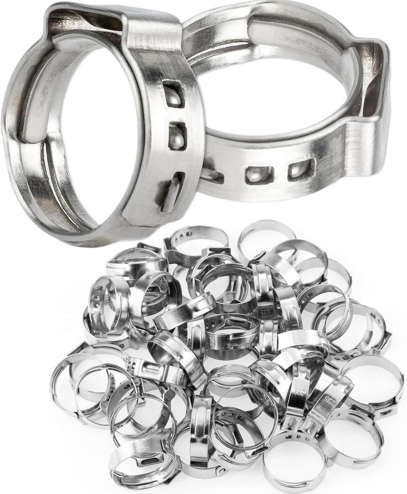 LAZIRO 50Pcs(20.3mm-23.5mm)3/4" Single Ear Hose Clamp Hose Crimp Clamps Ear Crimp Rings Ear Stepless Hose Clamp Pinch Clamps for Hose Pipe Clamp Tools (3/4inch) - Image 1